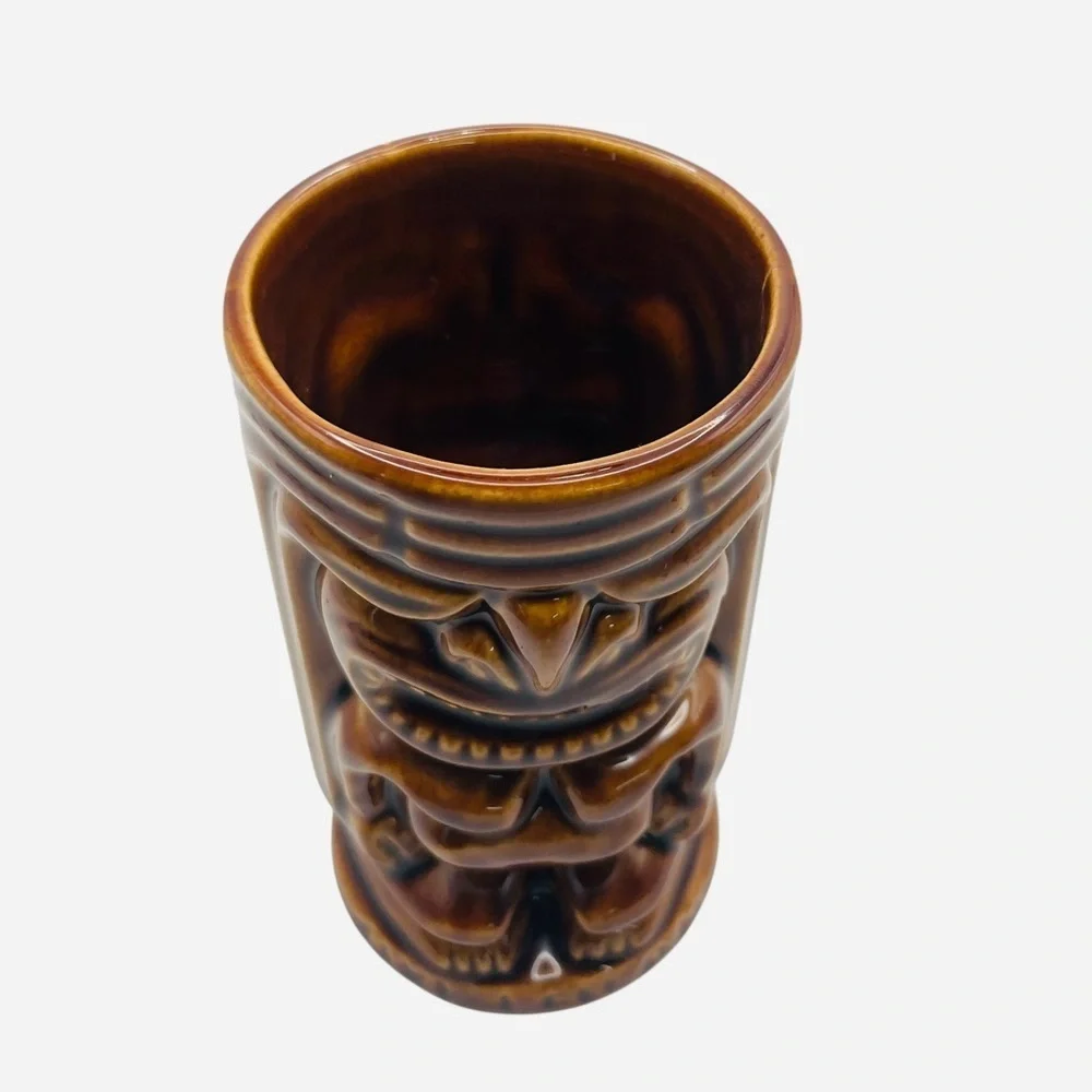 Vintage Tiki Leilani 1960s Hawaii Tiki Tumbler Mug Vase Cup Brown 5”